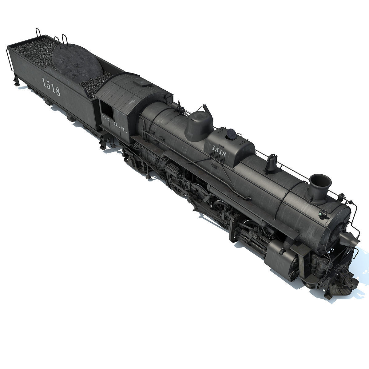 Black Steam Locomotive 3D model_2