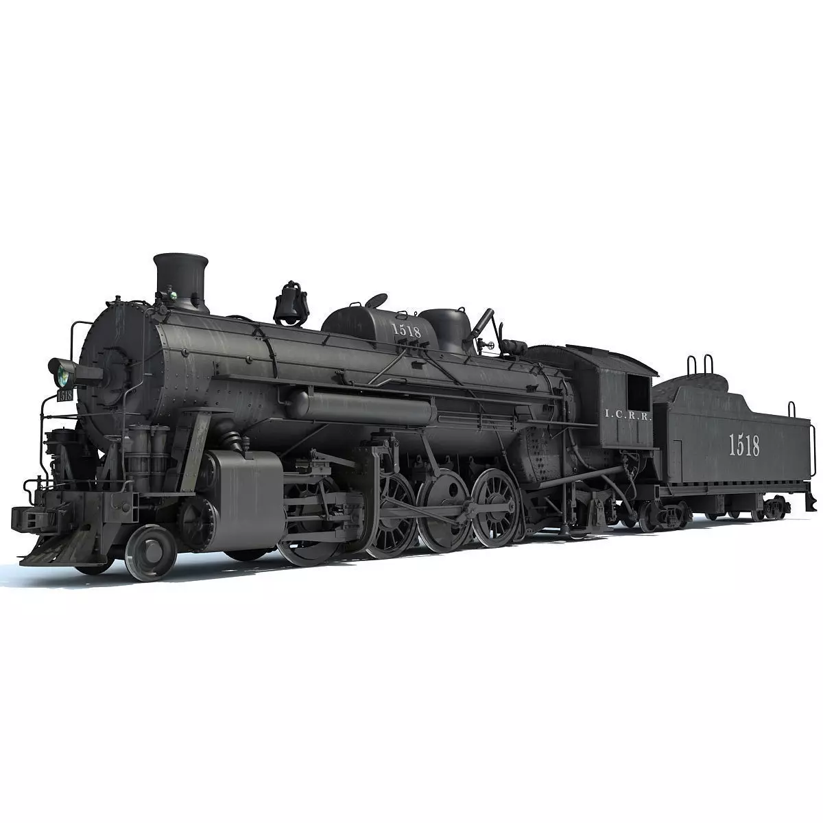 Black Steam Locomotive 3D model_0
