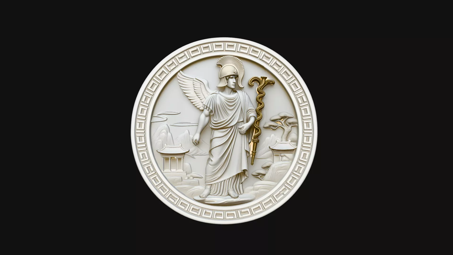 Hermes Relief Medallion Pendant Design 3 - 3D Print Model 3D print model