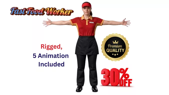 Rigged Female Fast Food Worker Cook 5 Animations PBR Model