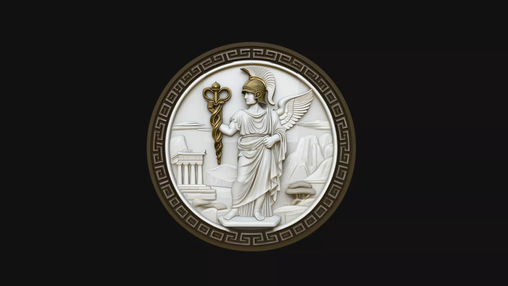Hermes Relief Medallion Pendant Design 4 - 3D Print Model 3D print model