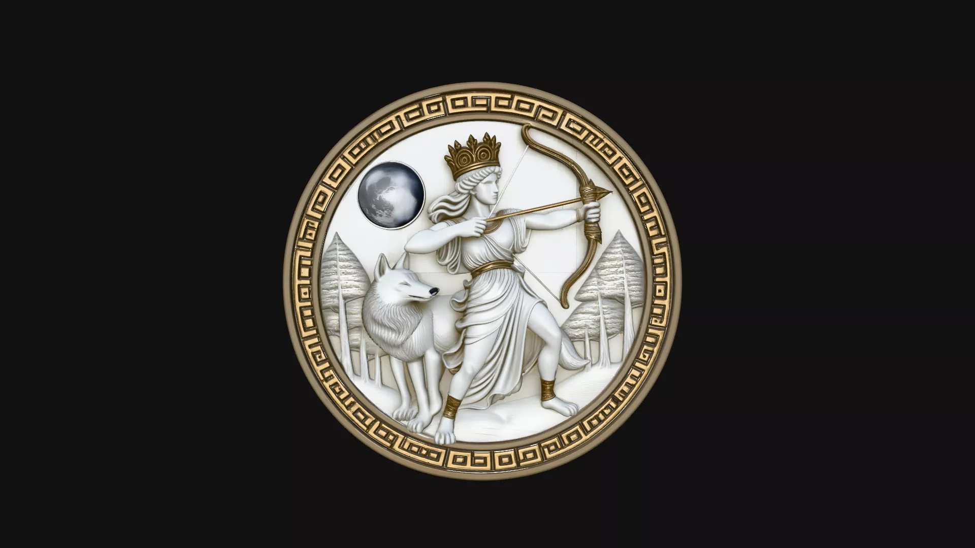 Artemis Moon Relief Medallion Pendant Design 1 - 3D Print Model 3D print model