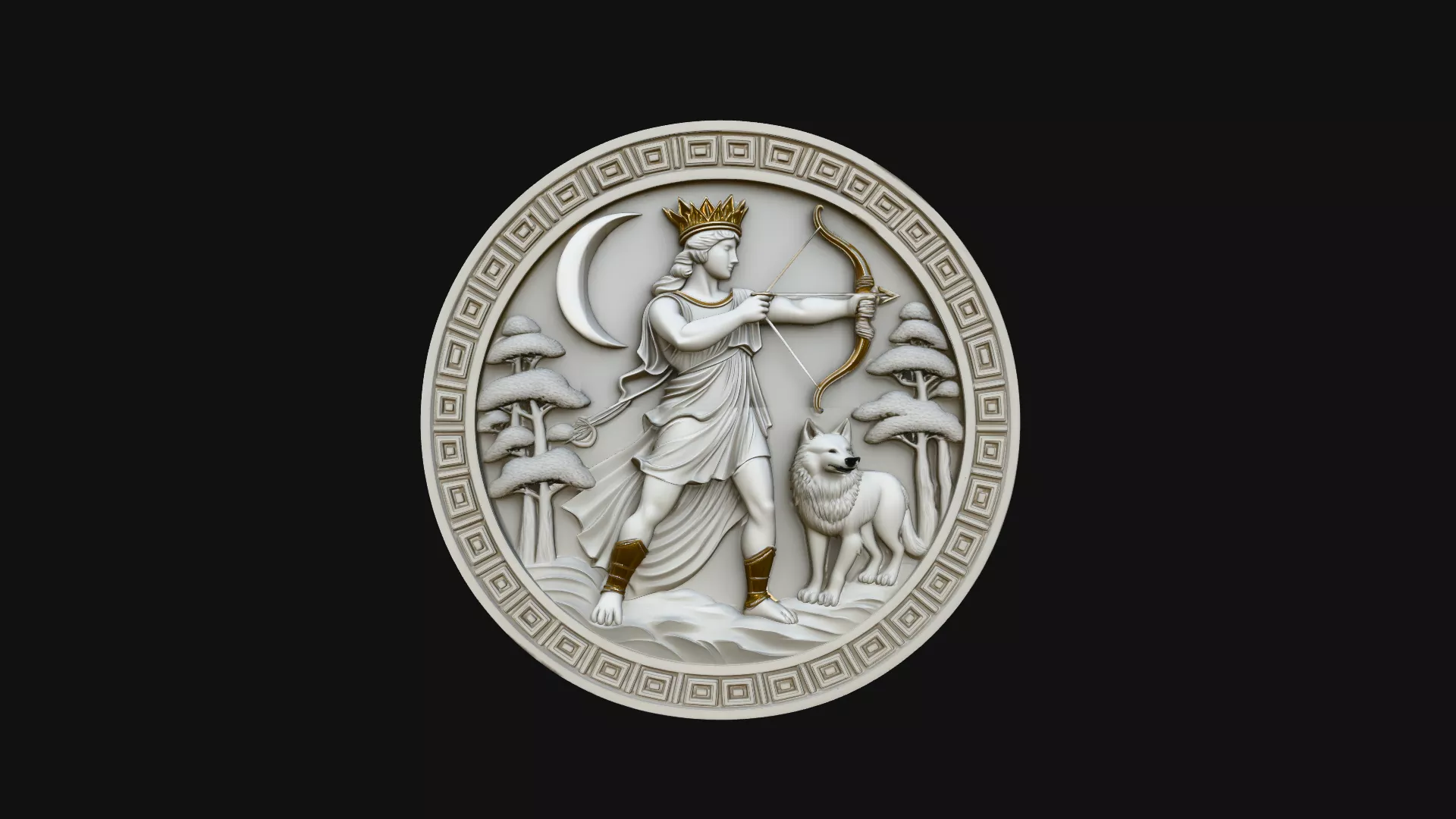 Artemis Moon Relief Medallion Pendant Design 2 - 3D Print Model 3D print model