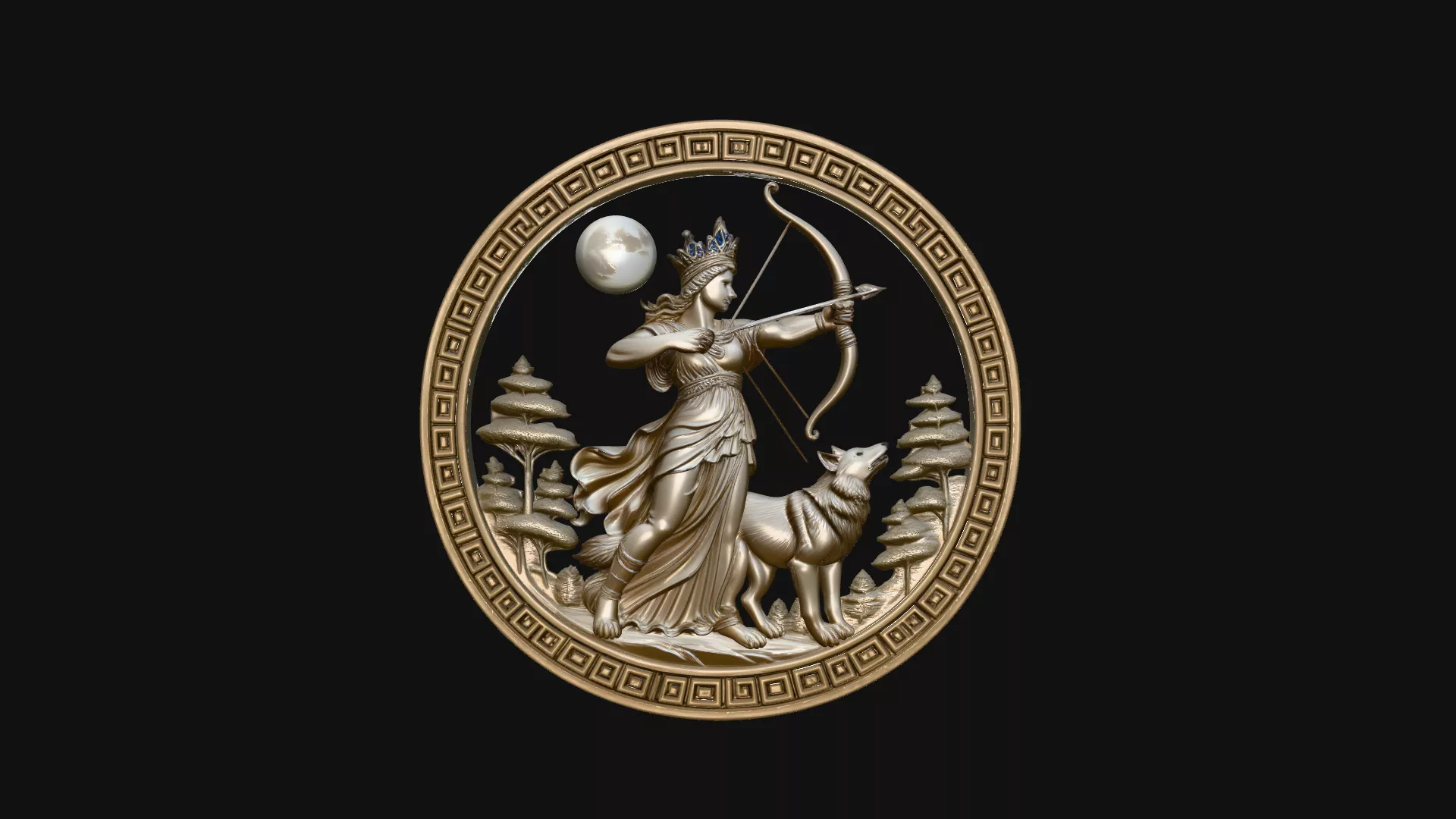 Artemis Moon Relief Medallion Pendant Design 3 - 3D Print Model 3D print model