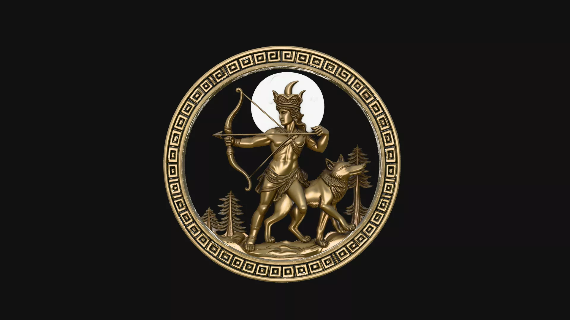 Artemis Moon Relief Medallion Pendant Design 4 - 3D Print Model 3D print model
