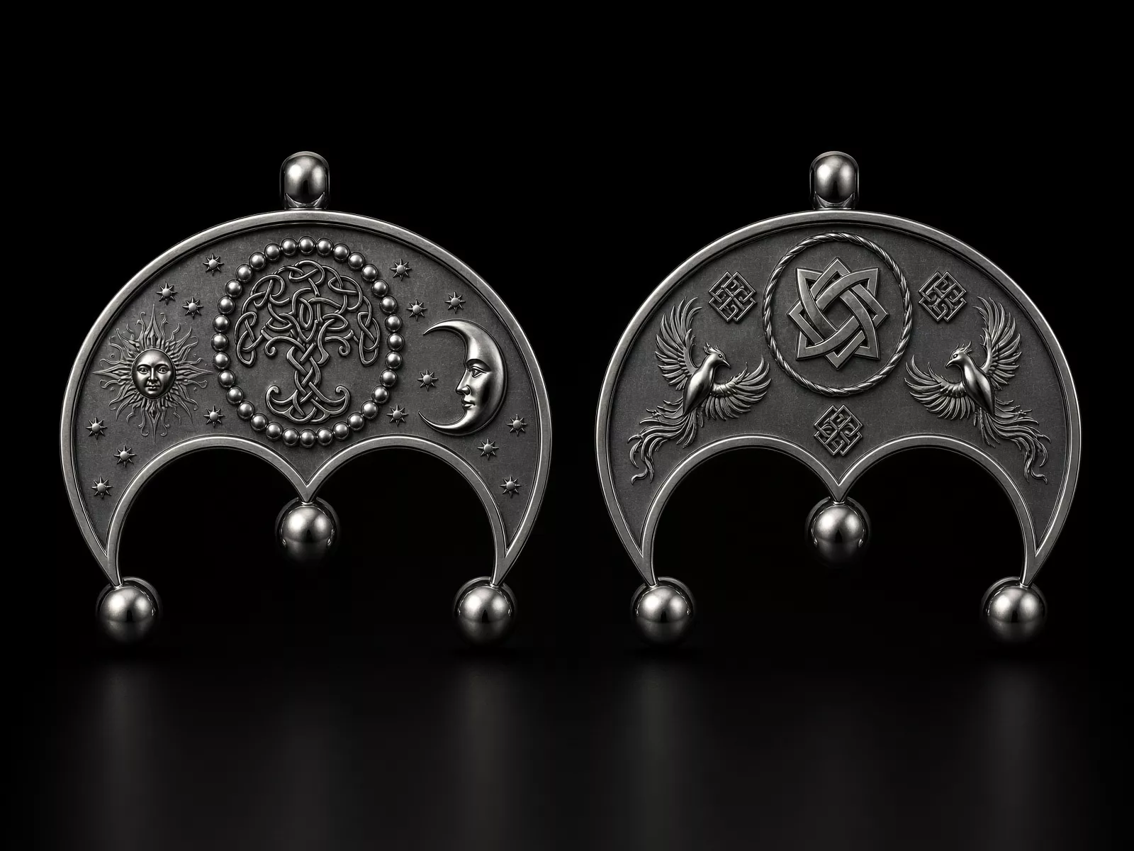 Nordic Lunar Earrings Double Sided Sun Moon and Knotwork 3D print model