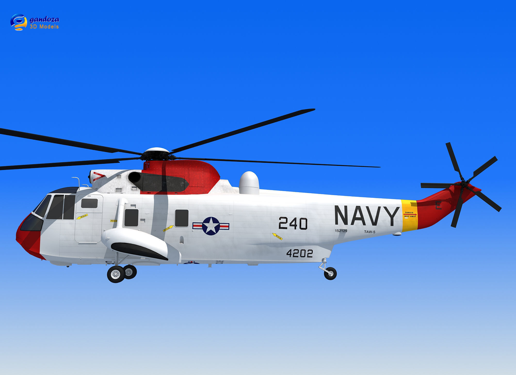 Red Sikorsky SH-3 Sea King 3D Model 3D model_4