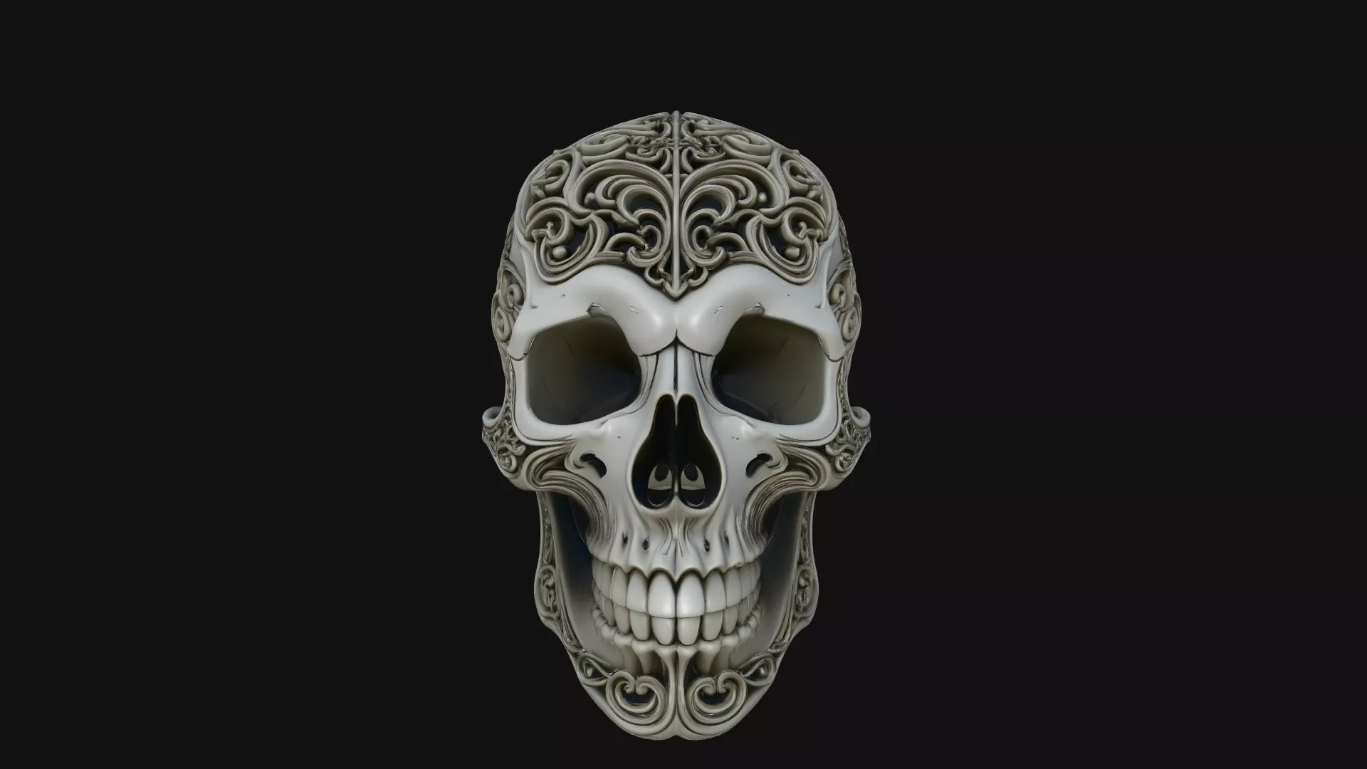 Filigree Carved Skull Statue Design 3 - 3D Print Model 3D print model