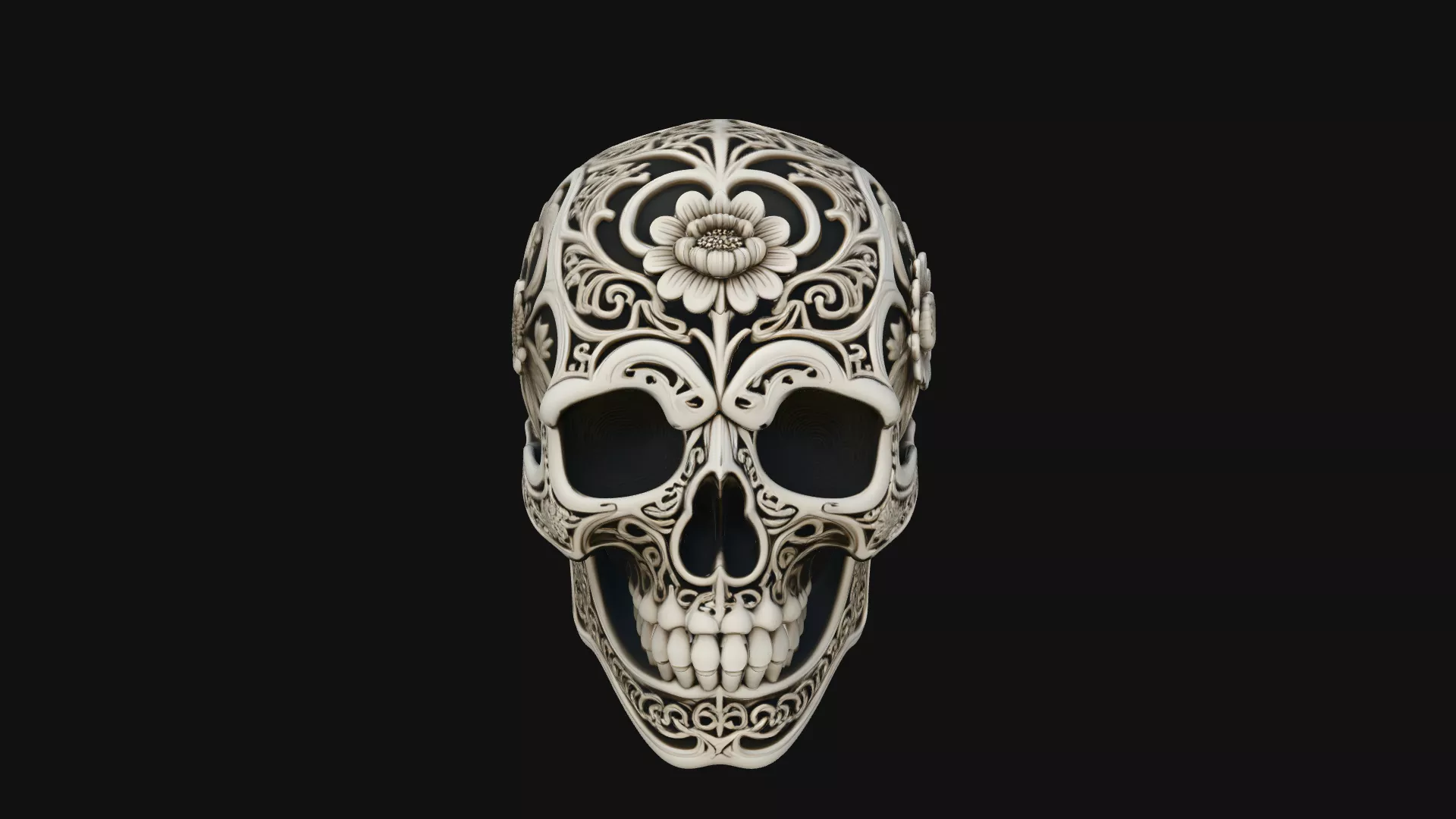Floral Carved Skull Statue Design 1 - 3D Print Model 3D print model