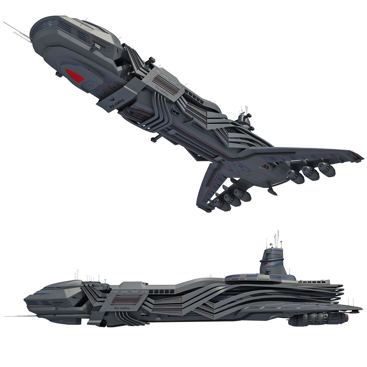 Black SciFi Frigate Spaceship 3D model_4