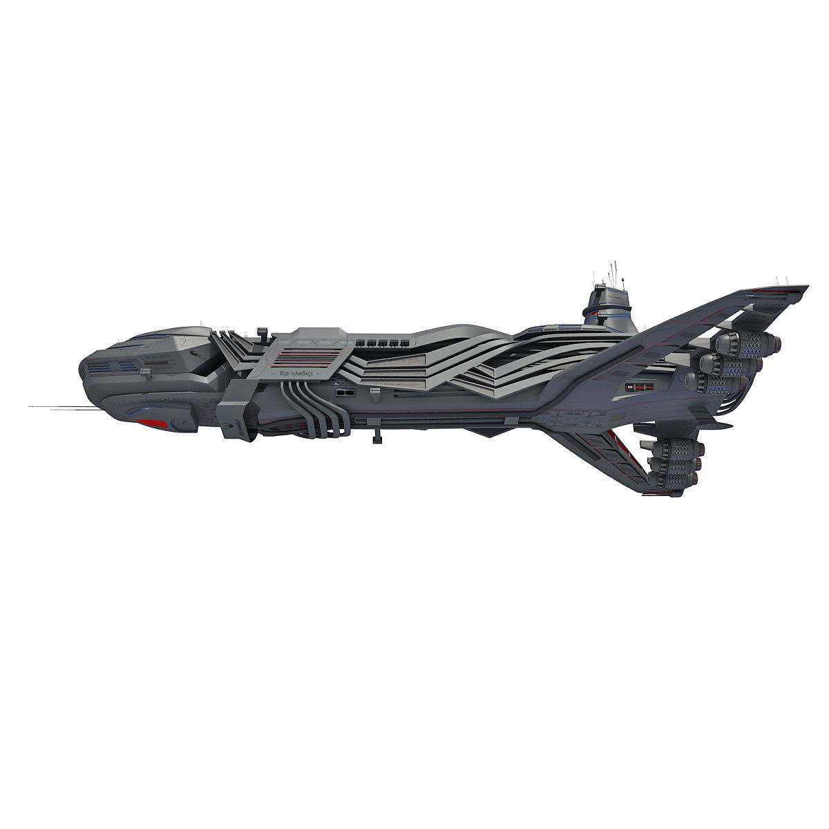 Black SciFi Frigate Spaceship 3D model_5