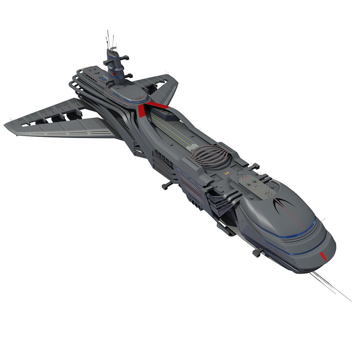 Black SciFi Frigate Spaceship 3D model_11