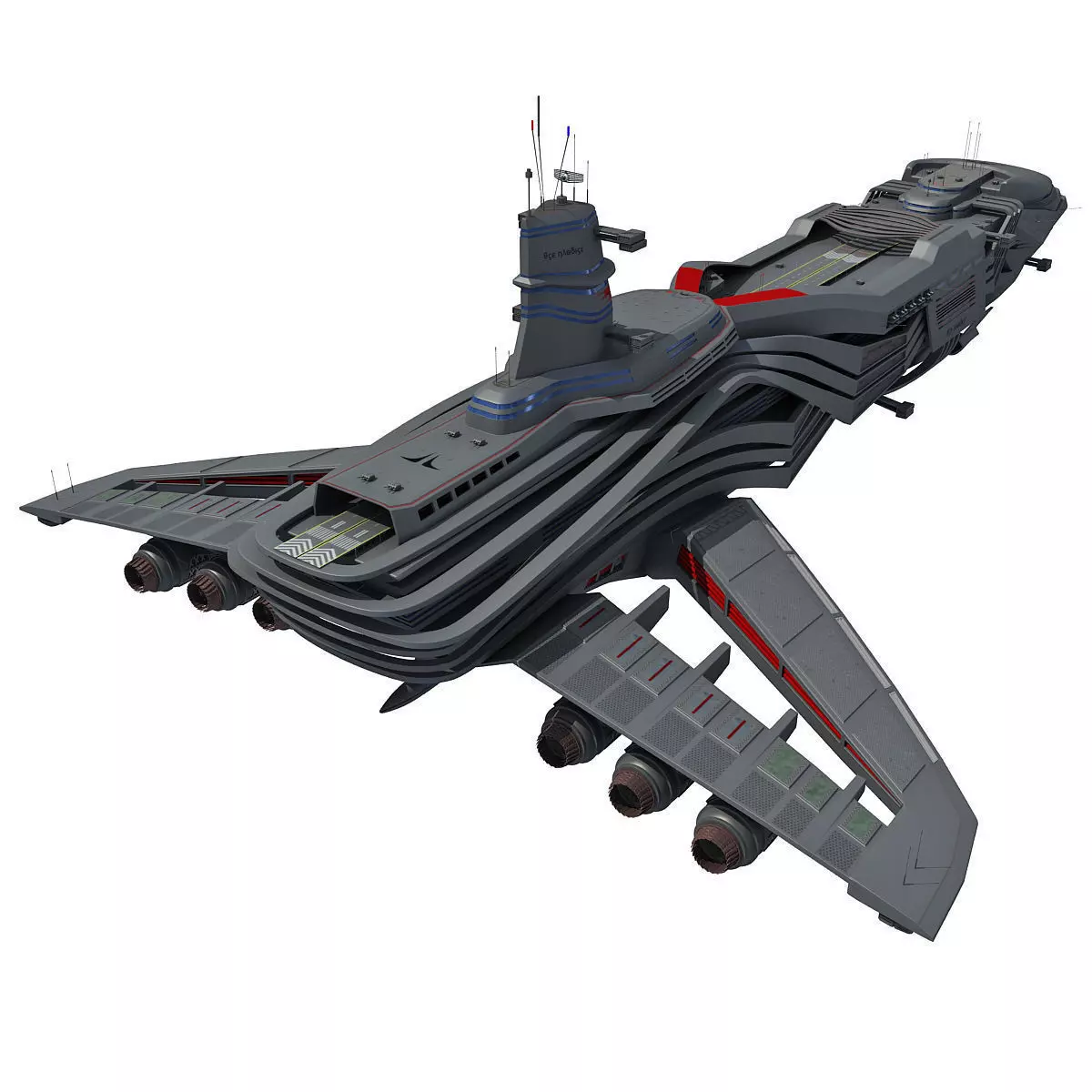 Black SciFi Frigate Spaceship 3D model_0