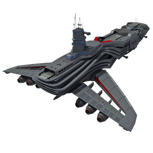 Black SciFi Frigate Spaceship 3D model