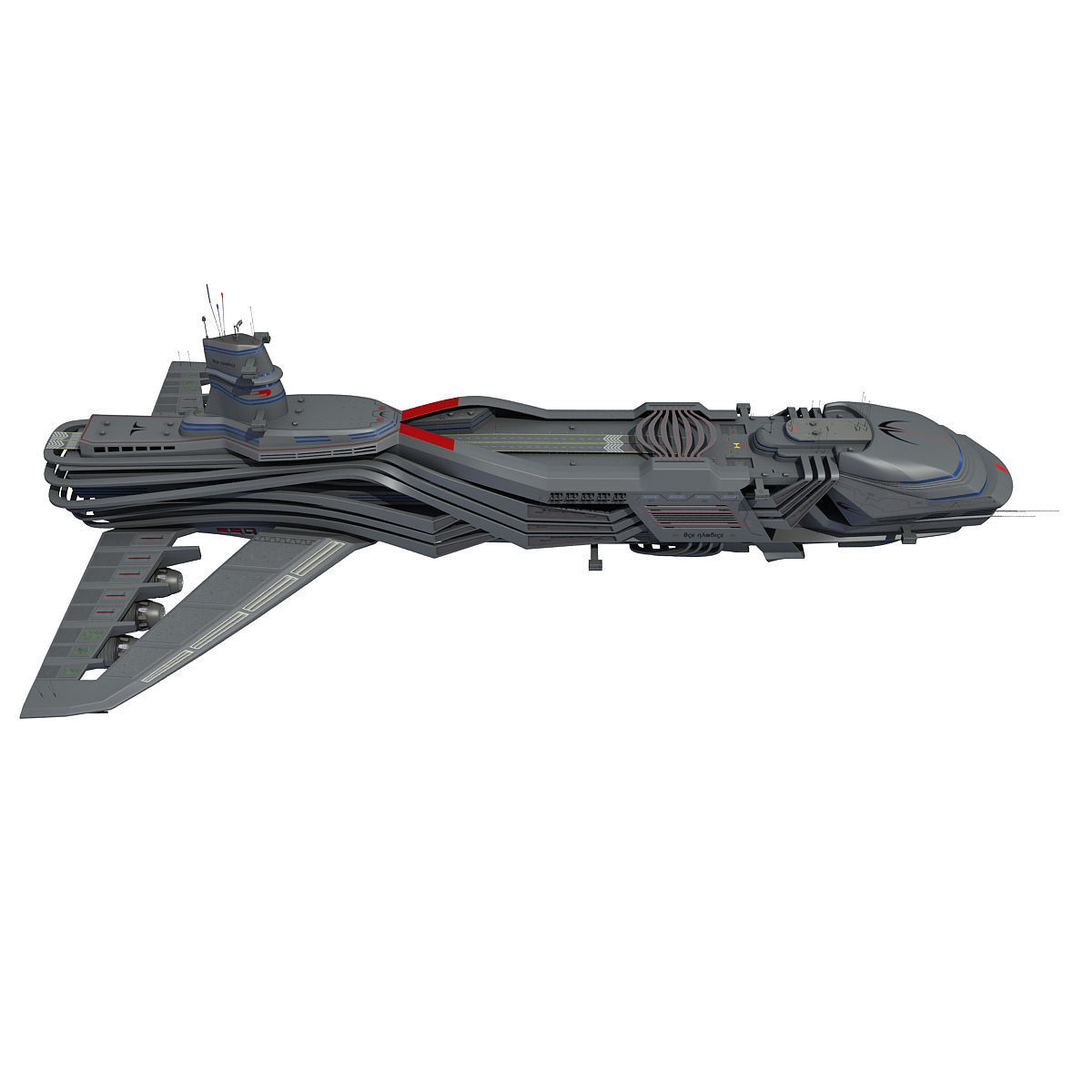 Black SciFi Frigate Spaceship 3D model_9