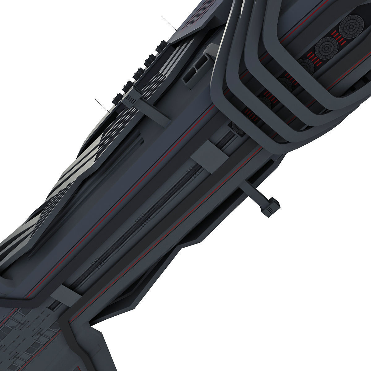Black SciFi Frigate Spaceship 3D model_26