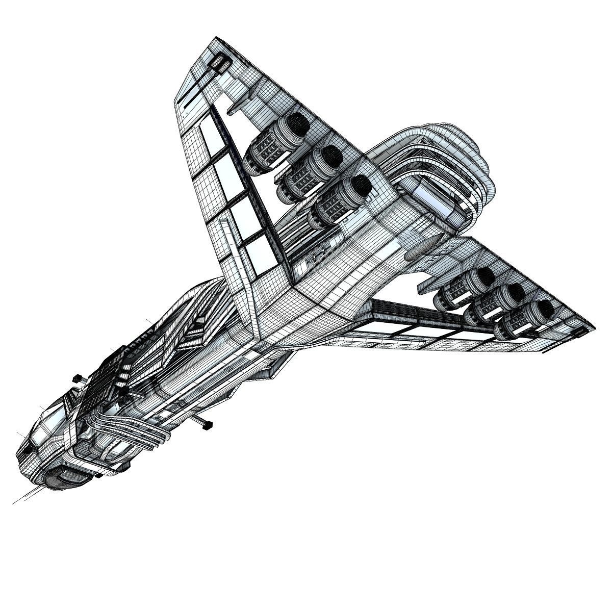 Black SciFi Frigate Spaceship 3D model_33
