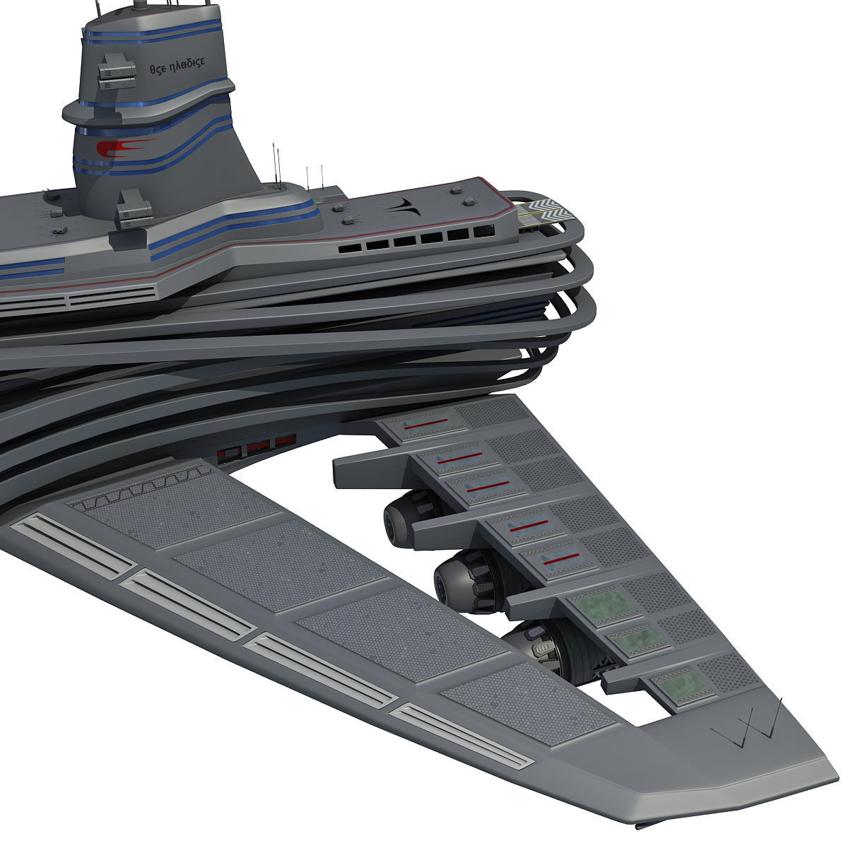 Black SciFi Frigate Spaceship 3D model_17