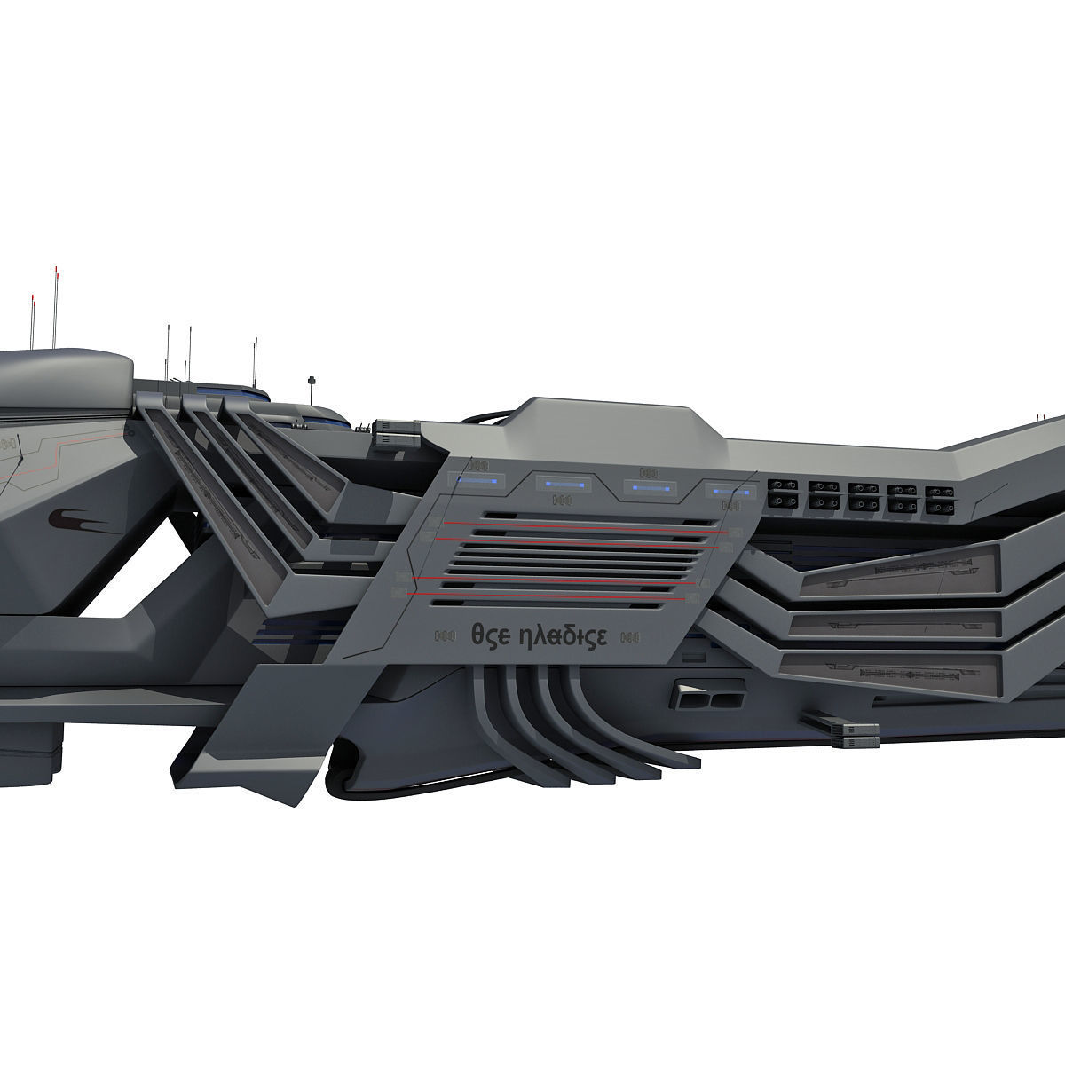 Black SciFi Frigate Spaceship 3D model_21