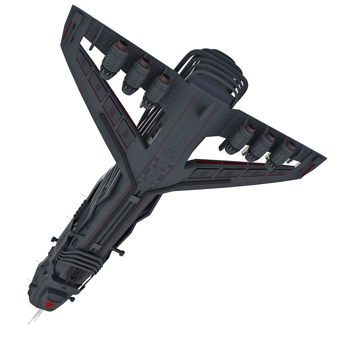 Black SciFi Frigate Spaceship 3D model_6