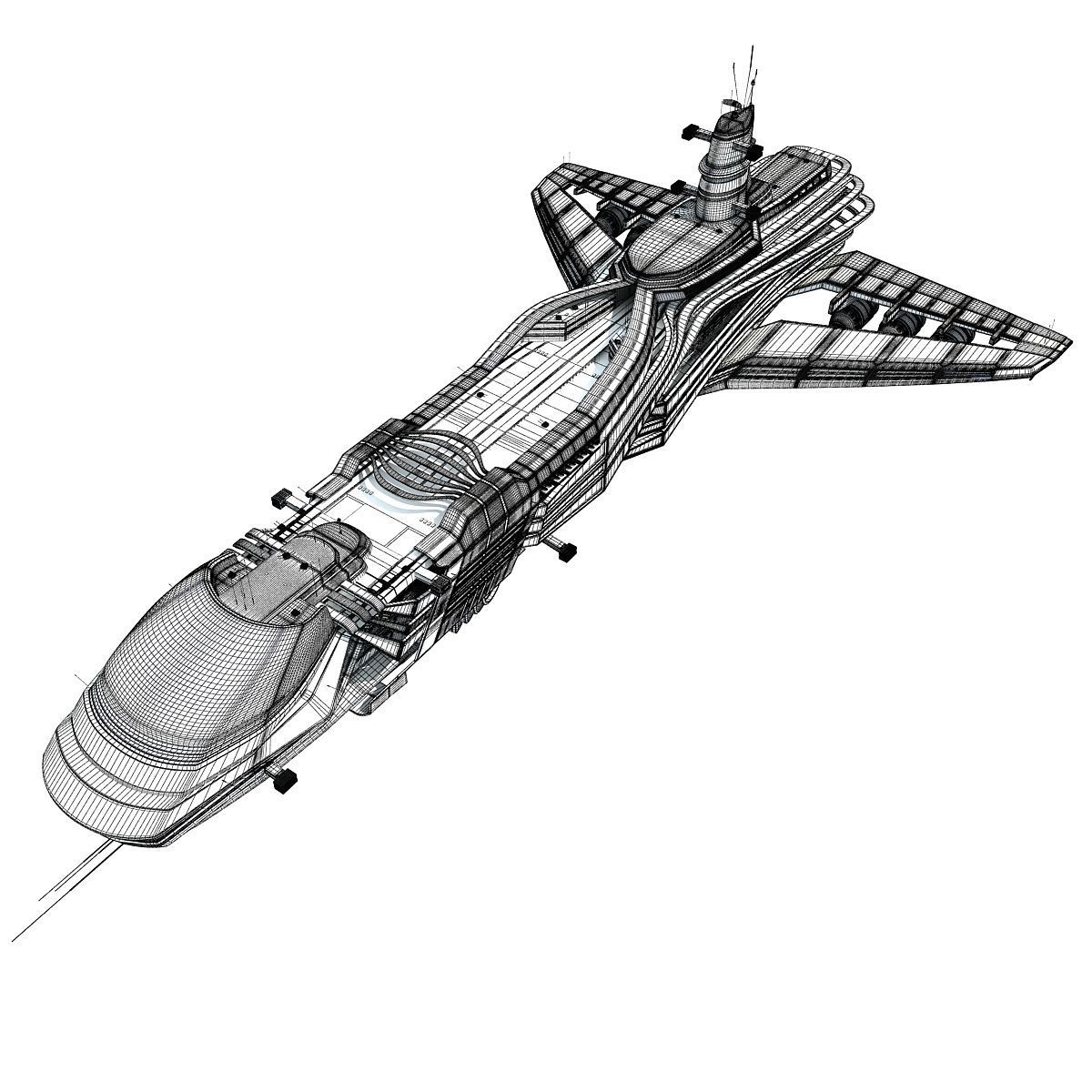 Black SciFi Frigate Spaceship 3D model_31