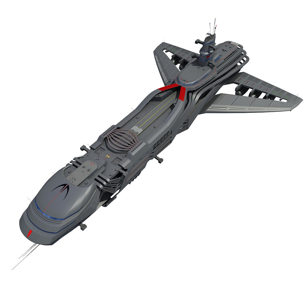Black SciFi Frigate Spaceship 3D model_7