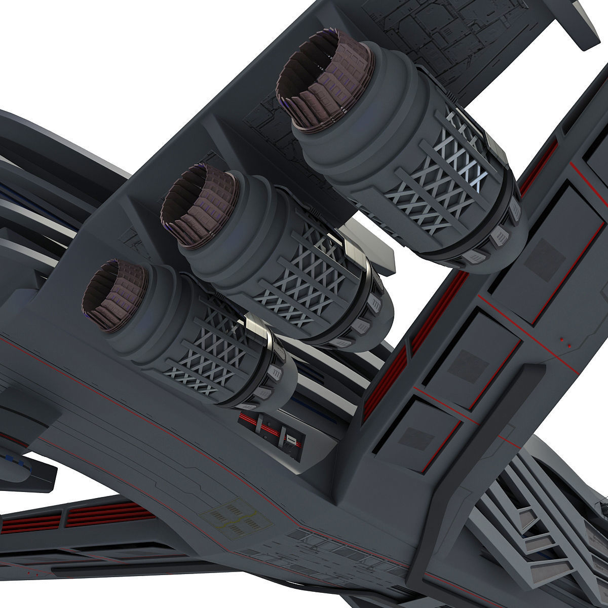 Black SciFi Frigate Spaceship 3D model_23
