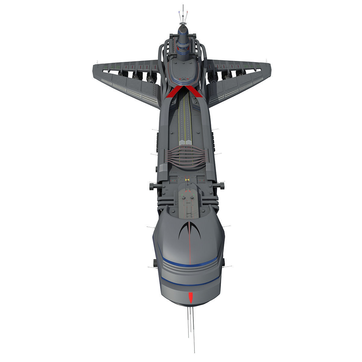 Black SciFi Frigate Spaceship 3D model_1