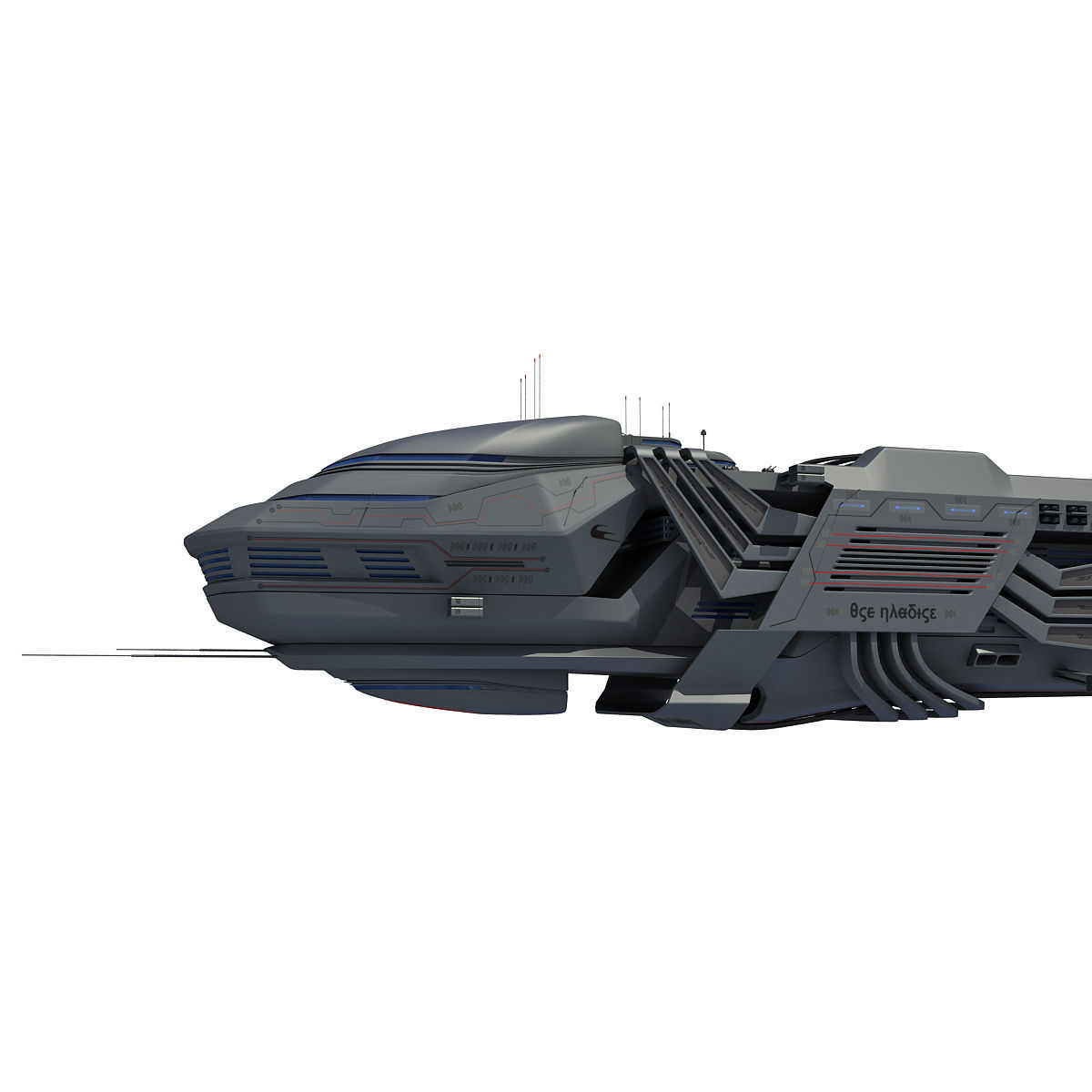 Black SciFi Frigate Spaceship 3D model_12