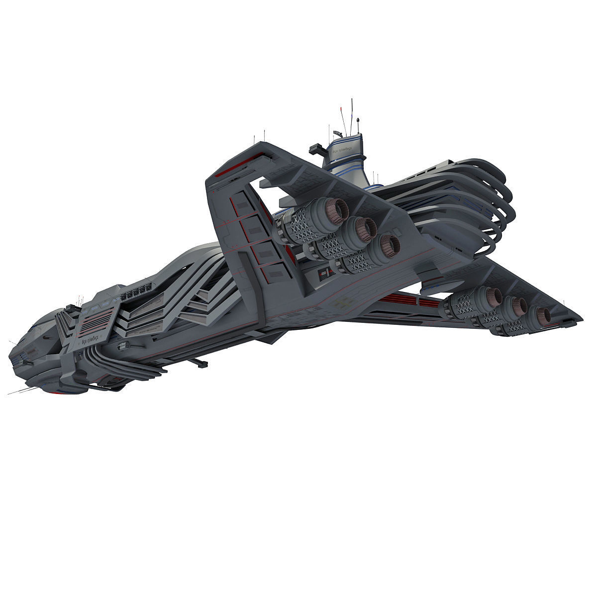 Black SciFi Frigate Spaceship 3D model_2