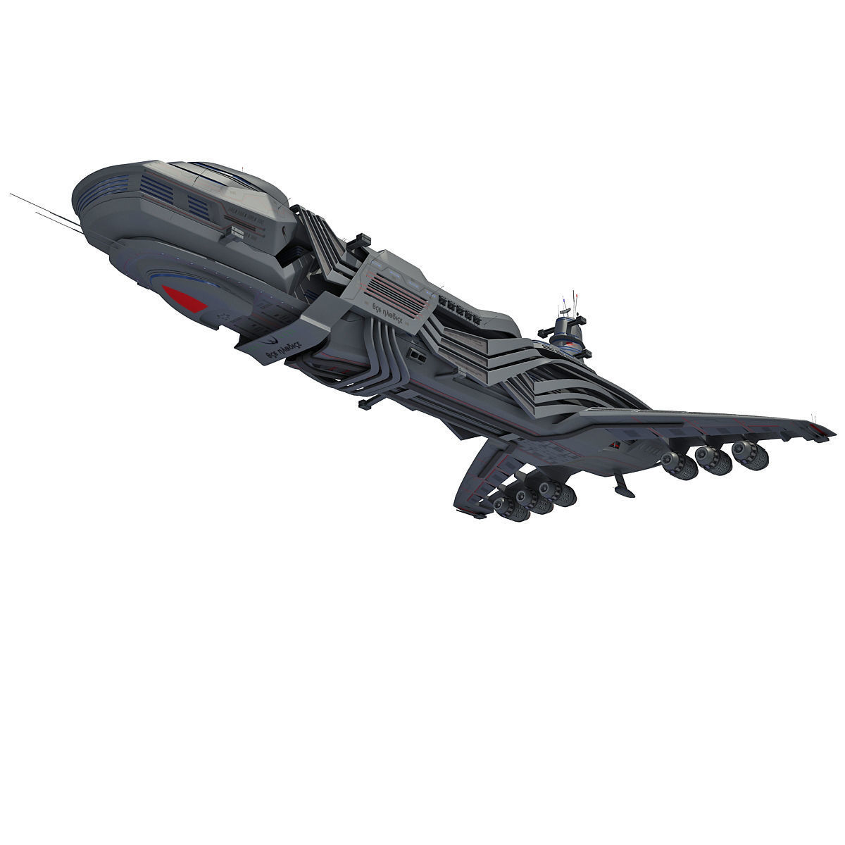 Black SciFi Frigate Spaceship 3D model_3