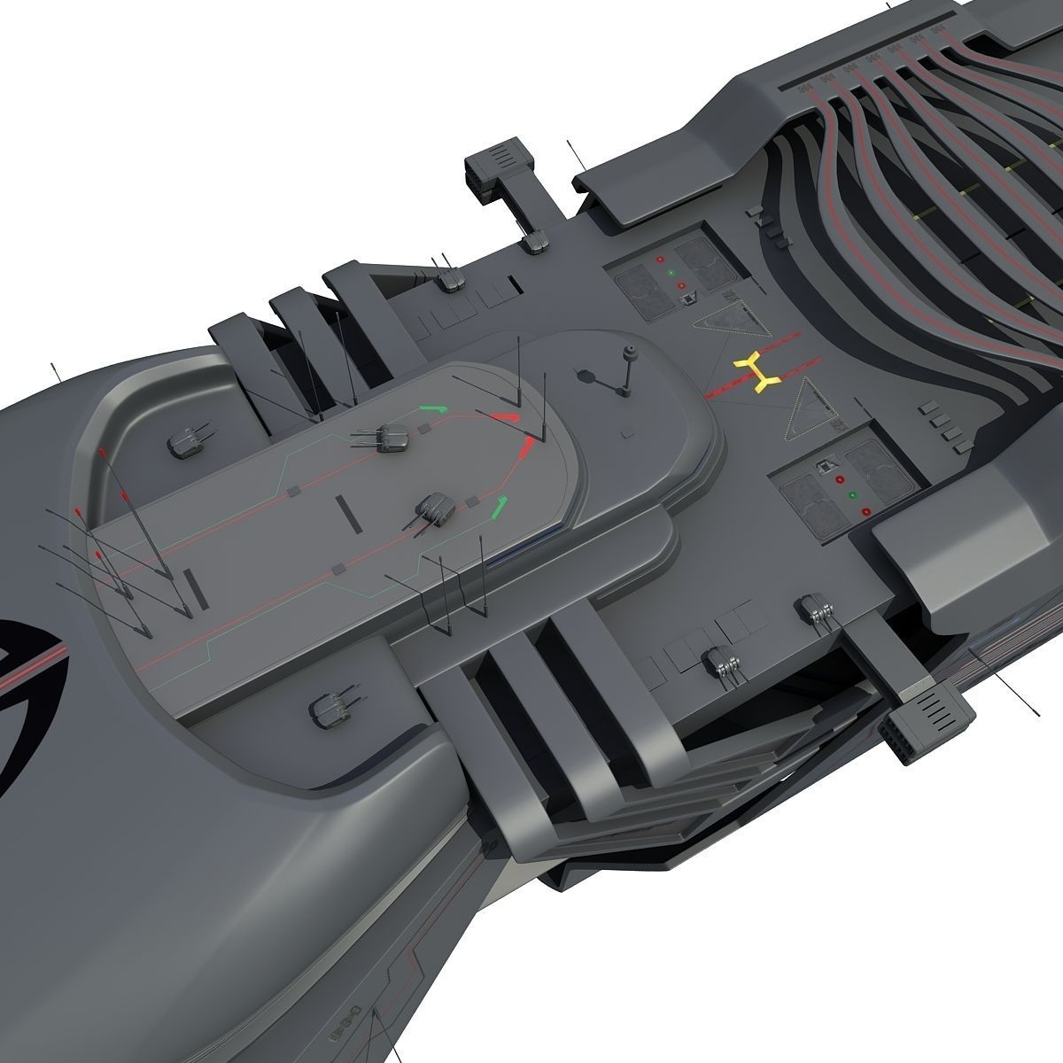 Black SciFi Frigate Spaceship 3D model_15