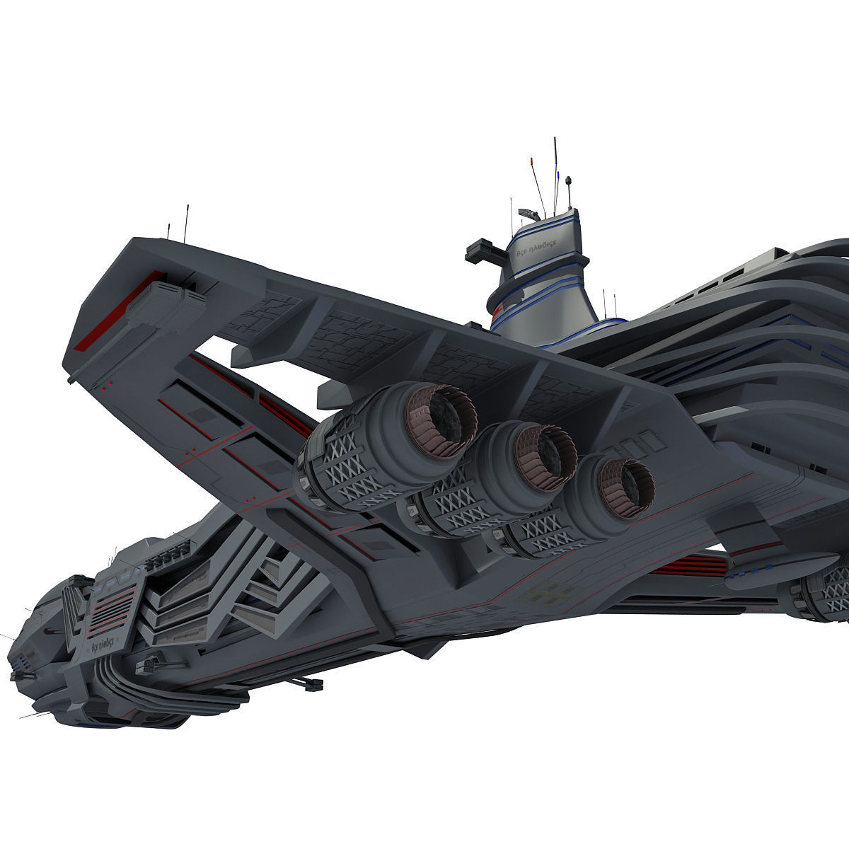 Black SciFi Frigate Spaceship 3D model_19
