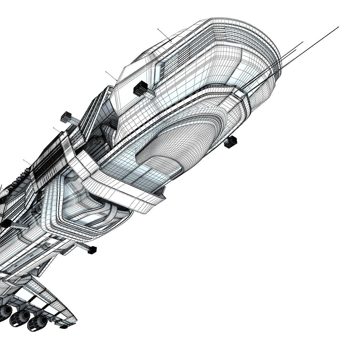 Black SciFi Frigate Spaceship 3D model_35