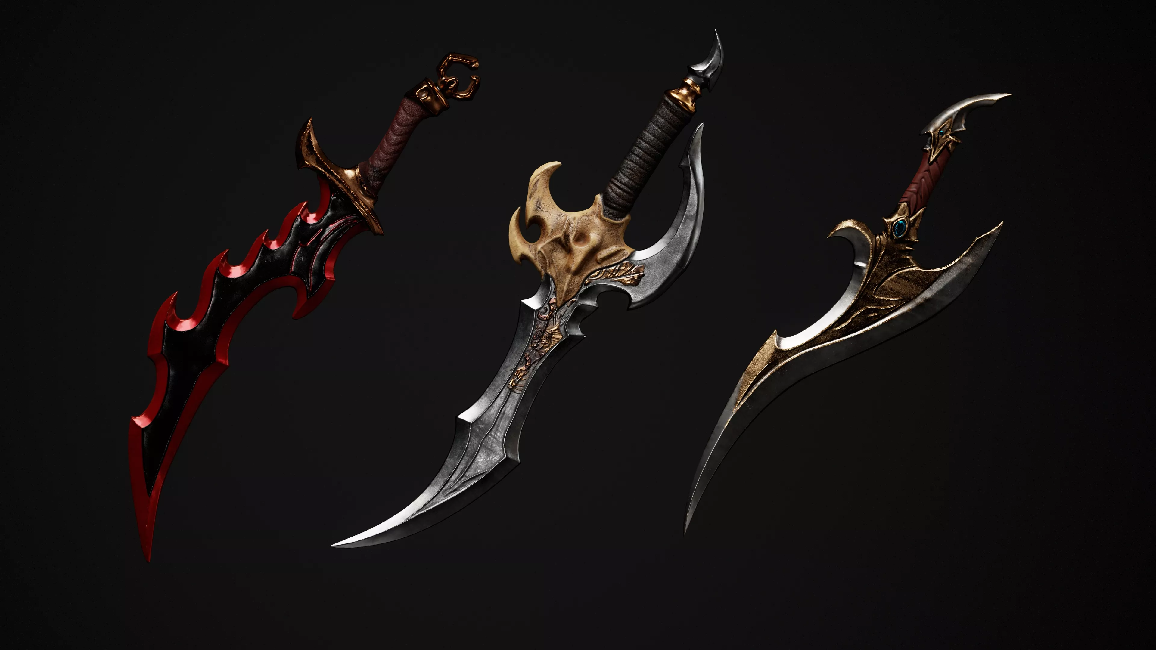Dark Fantasy Dagger Pack - 3 Game-Ready Daggers - UE5 PBR Low-poly 3D model