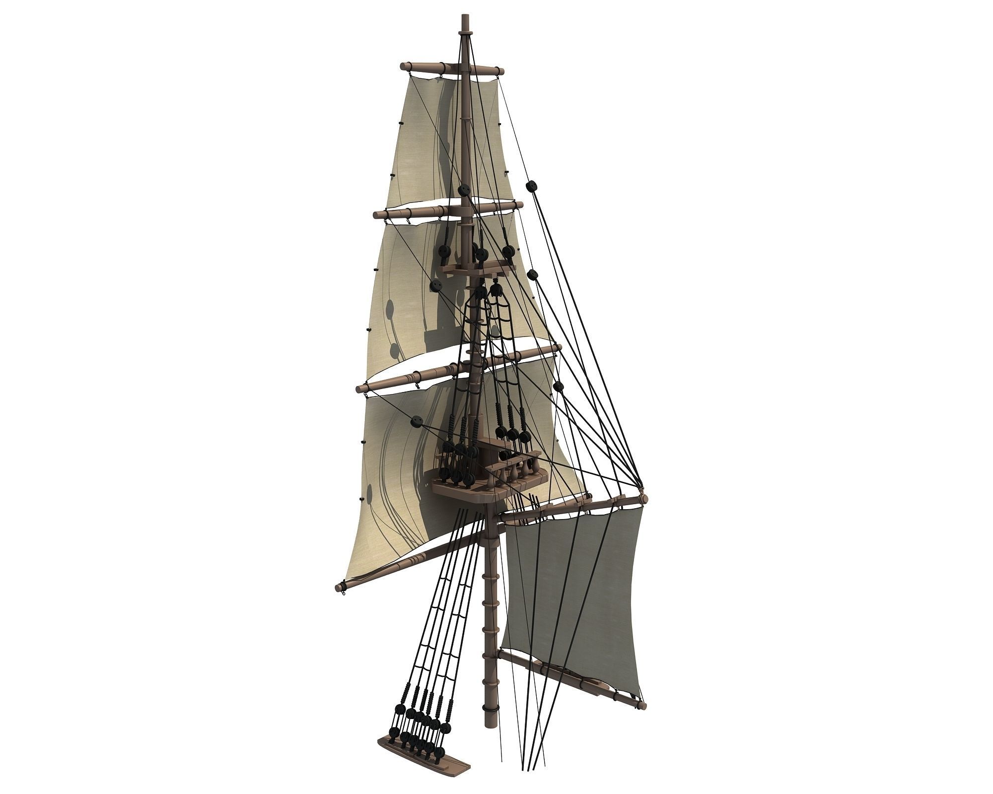 White Sailing Ship Mast 3 3D model_5