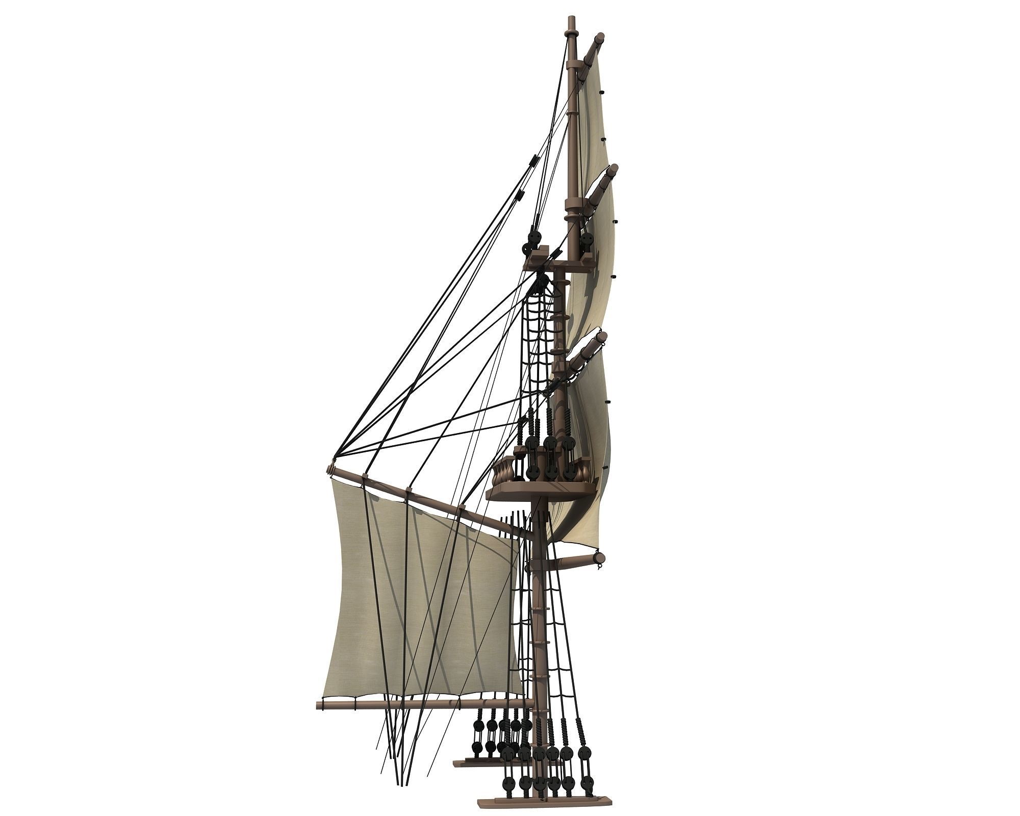 White Sailing Ship Mast 3 3D model_3