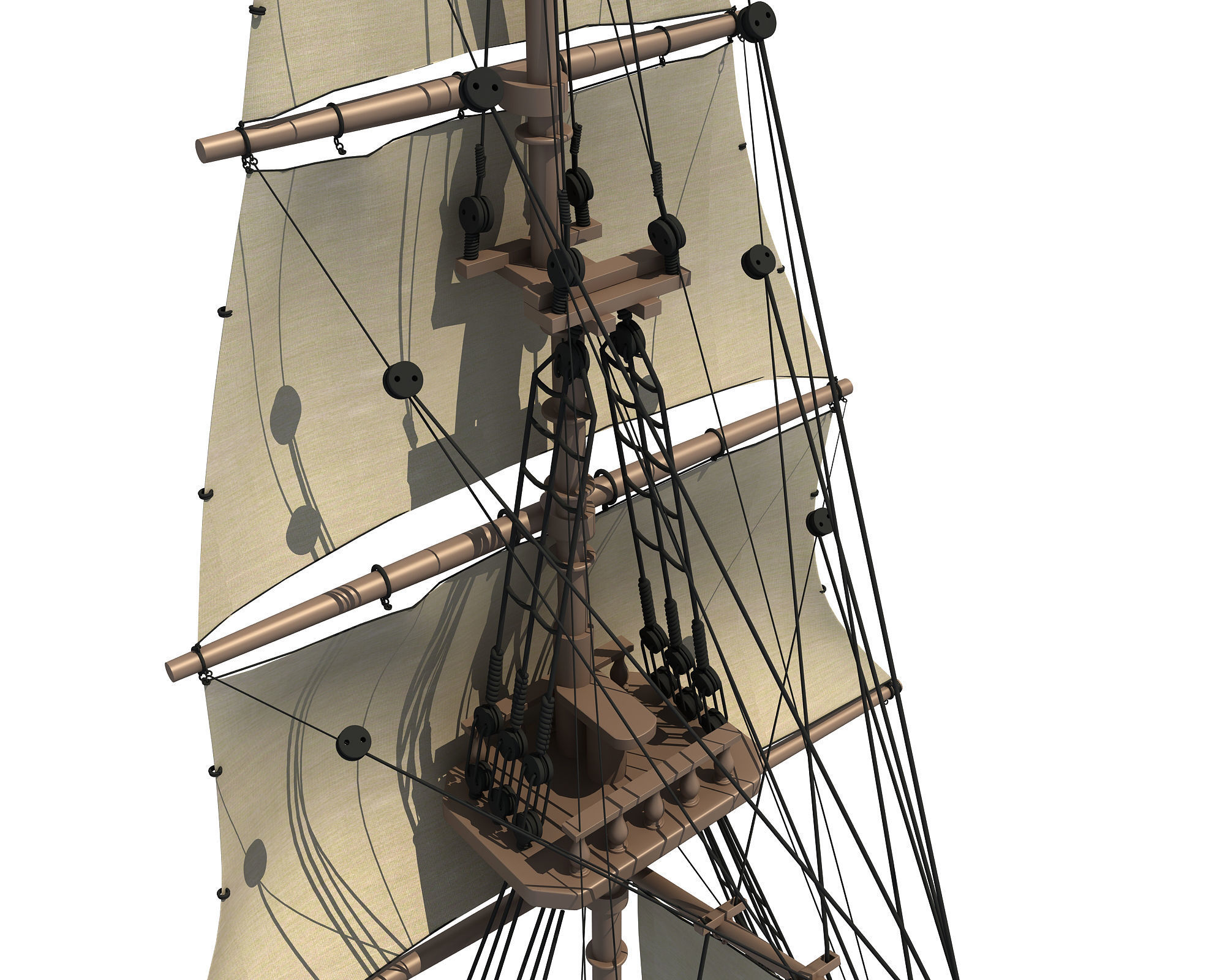 White Sailing Ship Mast 3 3D model_7