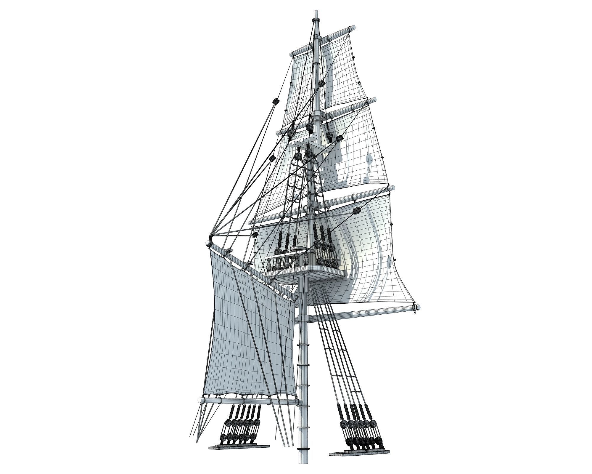 White Sailing Ship Mast 3 3D model_8