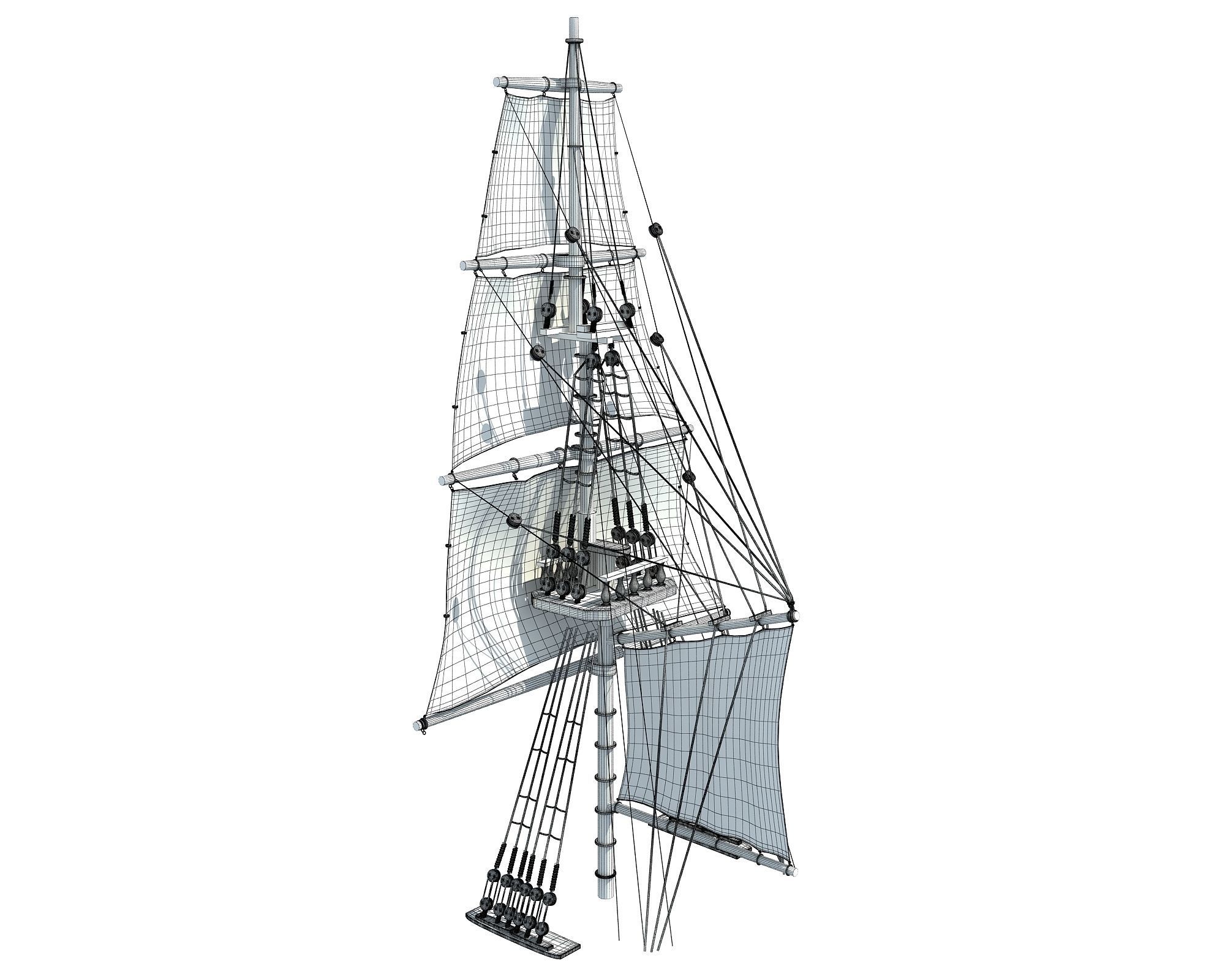 White Sailing Ship Mast 3 3D model_10