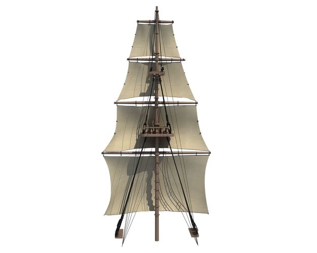 White Sailing Ship Mast 2 3D model