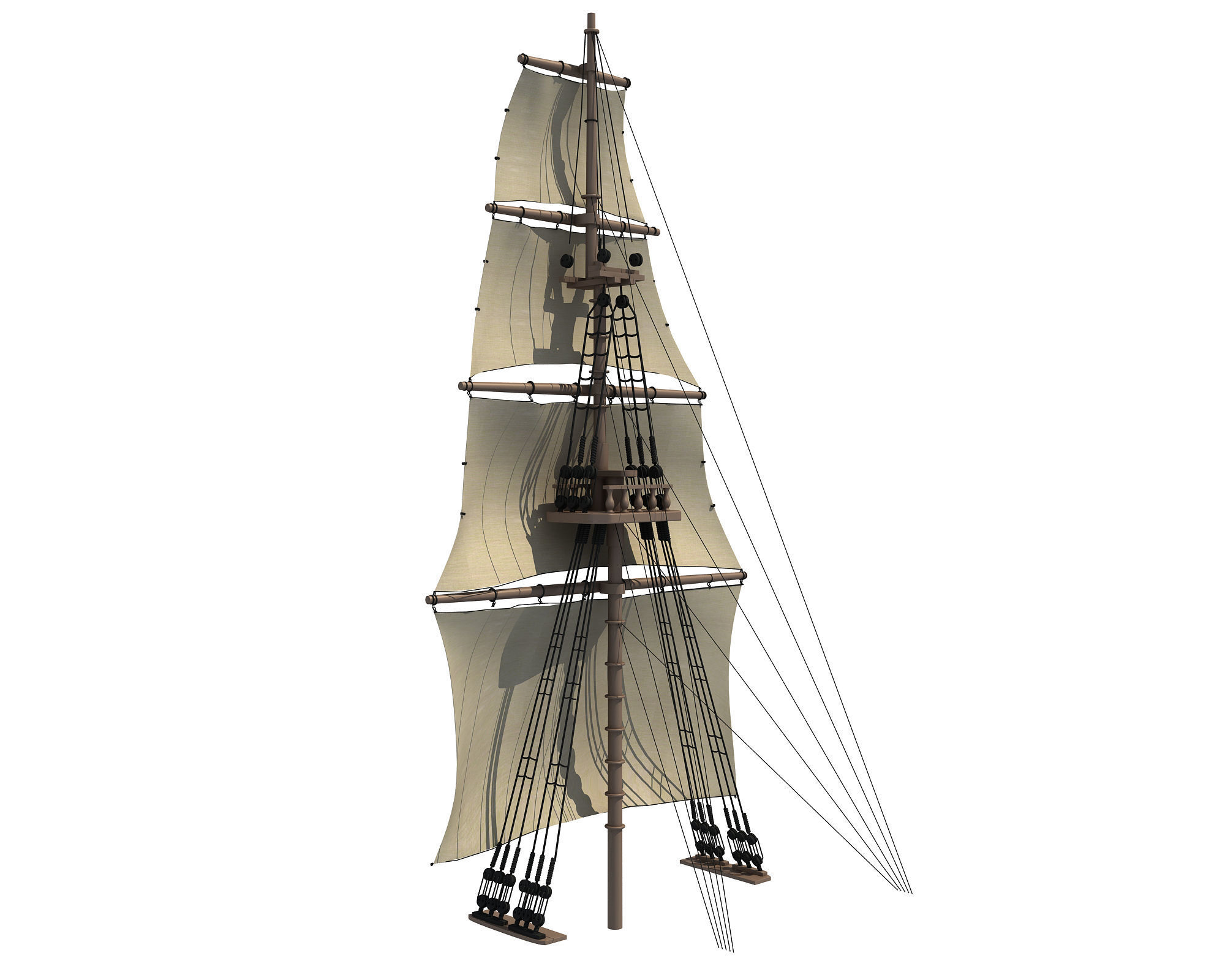 White Sailing Ship Mast 2 3D model_4