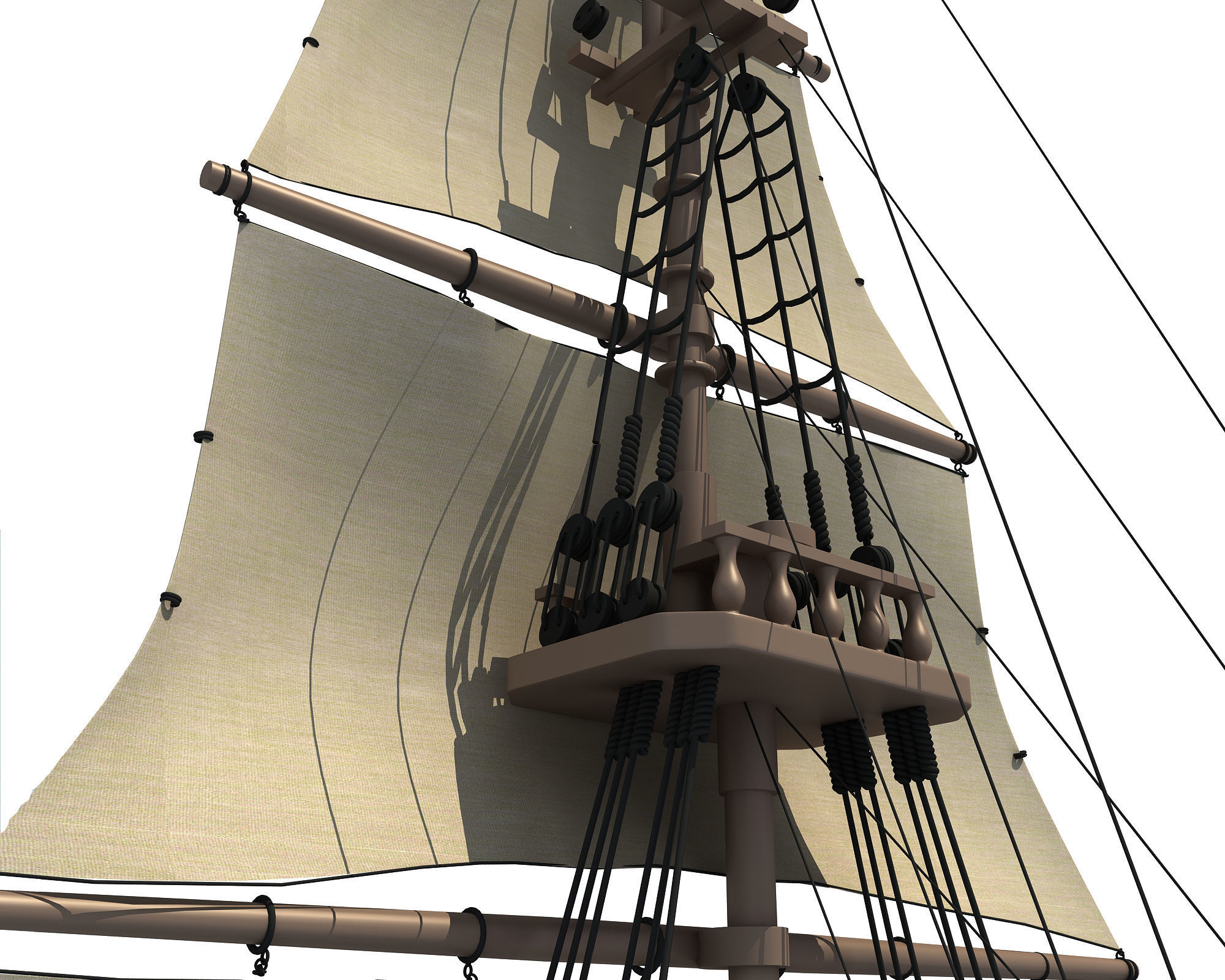 White Sailing Ship Mast 2 3D model_7