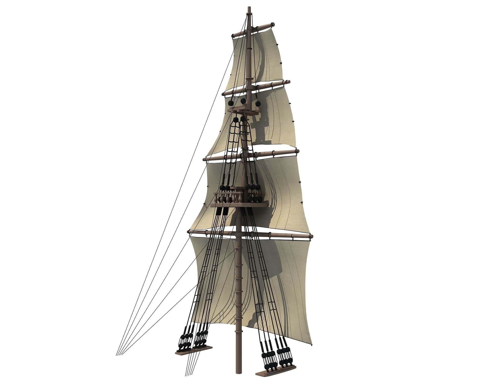 White Sailing Ship Mast 2 3D model_3
