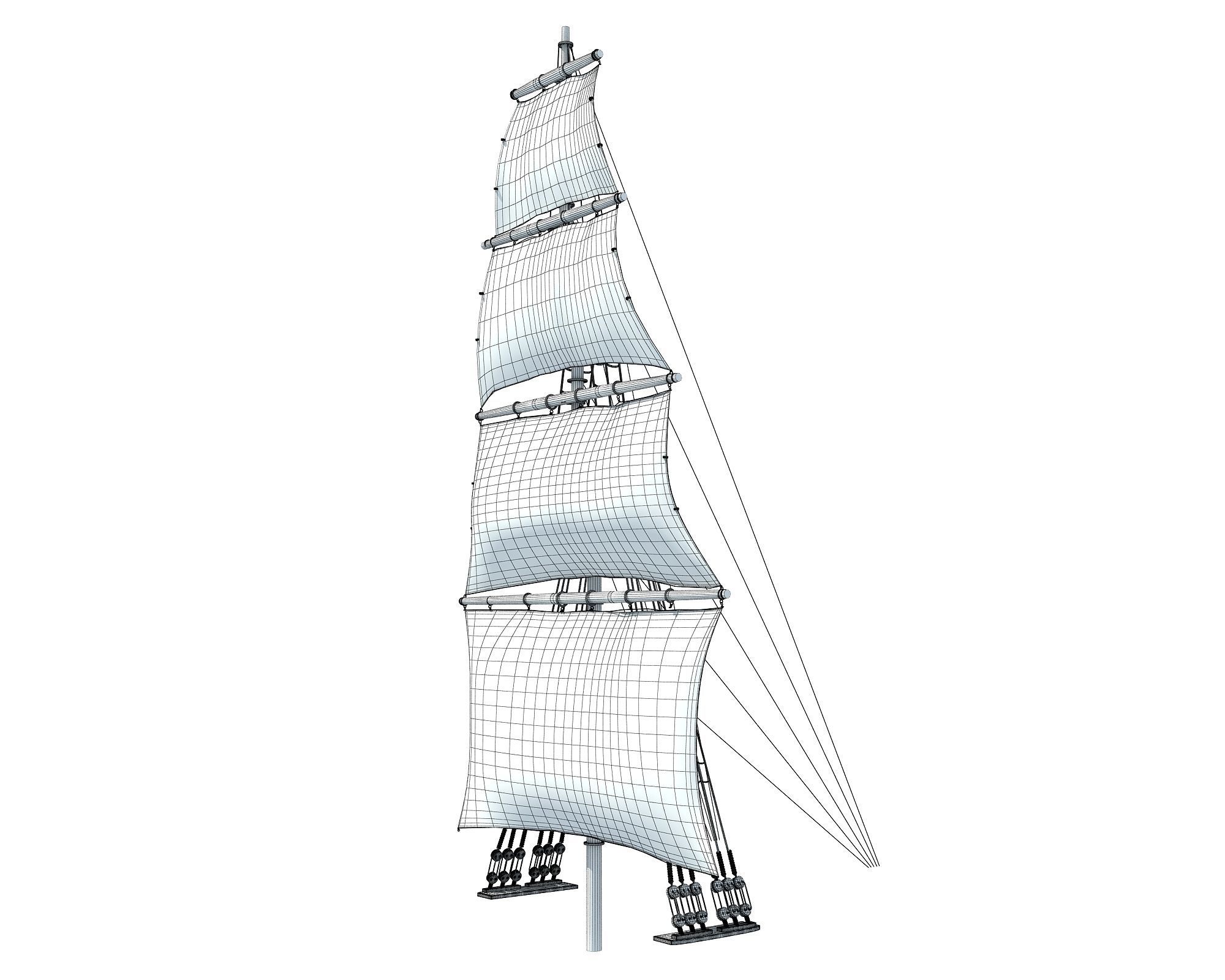 White Sailing Ship Mast 2 3D model_9