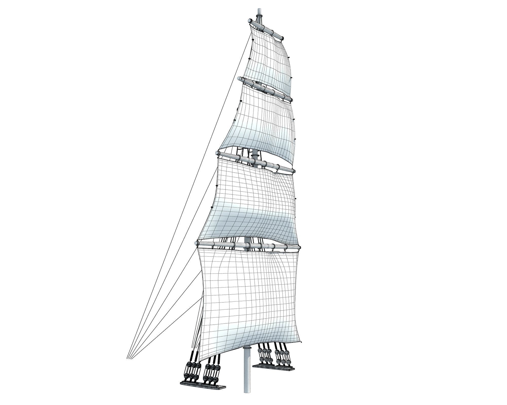 White Sailing Ship Mast 2 3D model_10