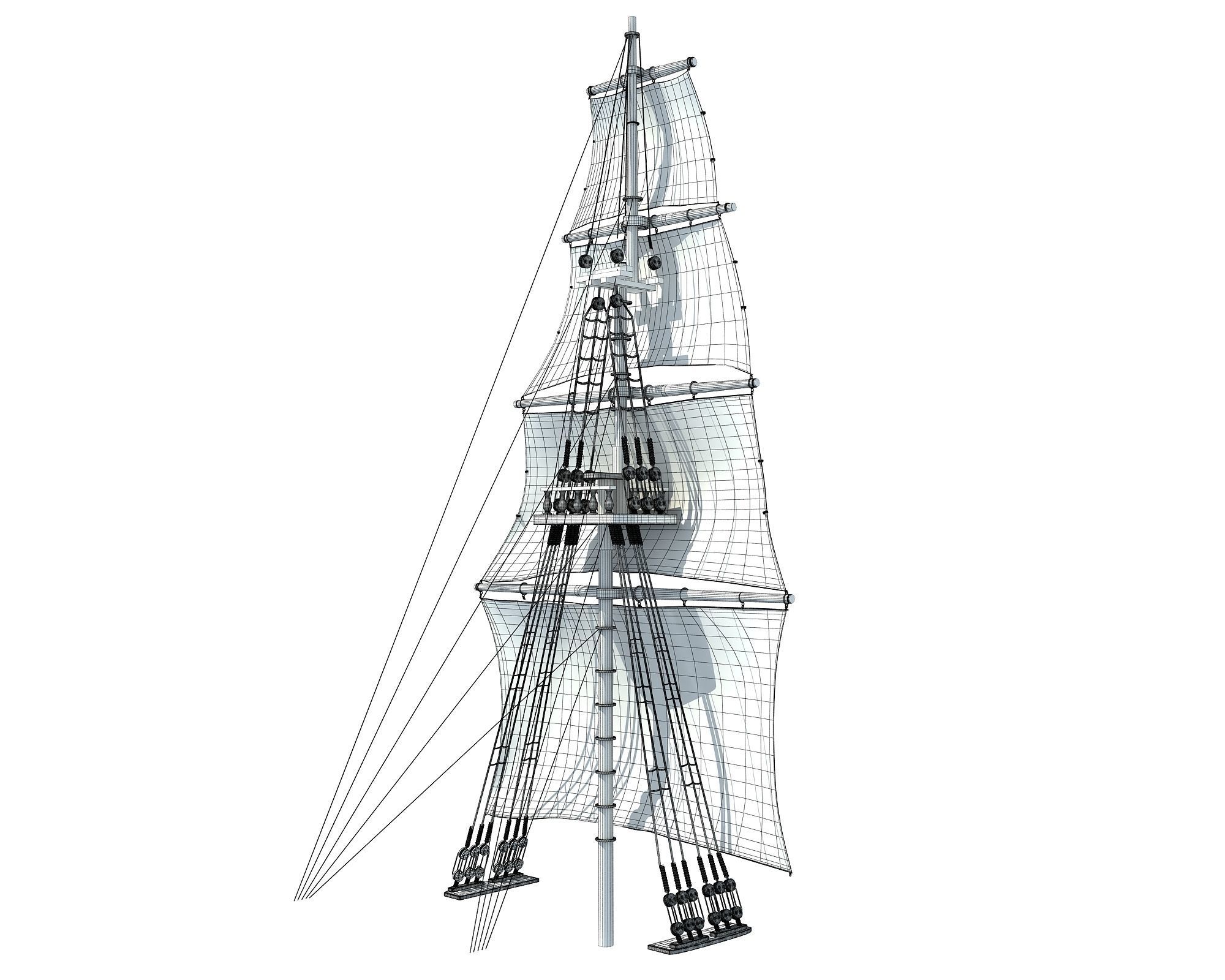 White Sailing Ship Mast 2 3D model_8