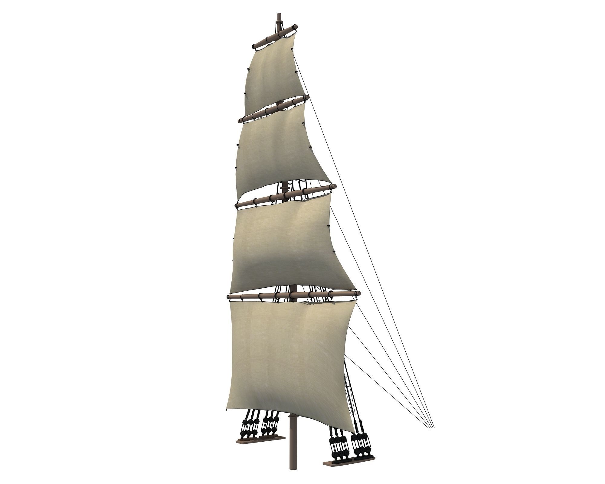 White Sailing Ship Mast 2 3D model_2