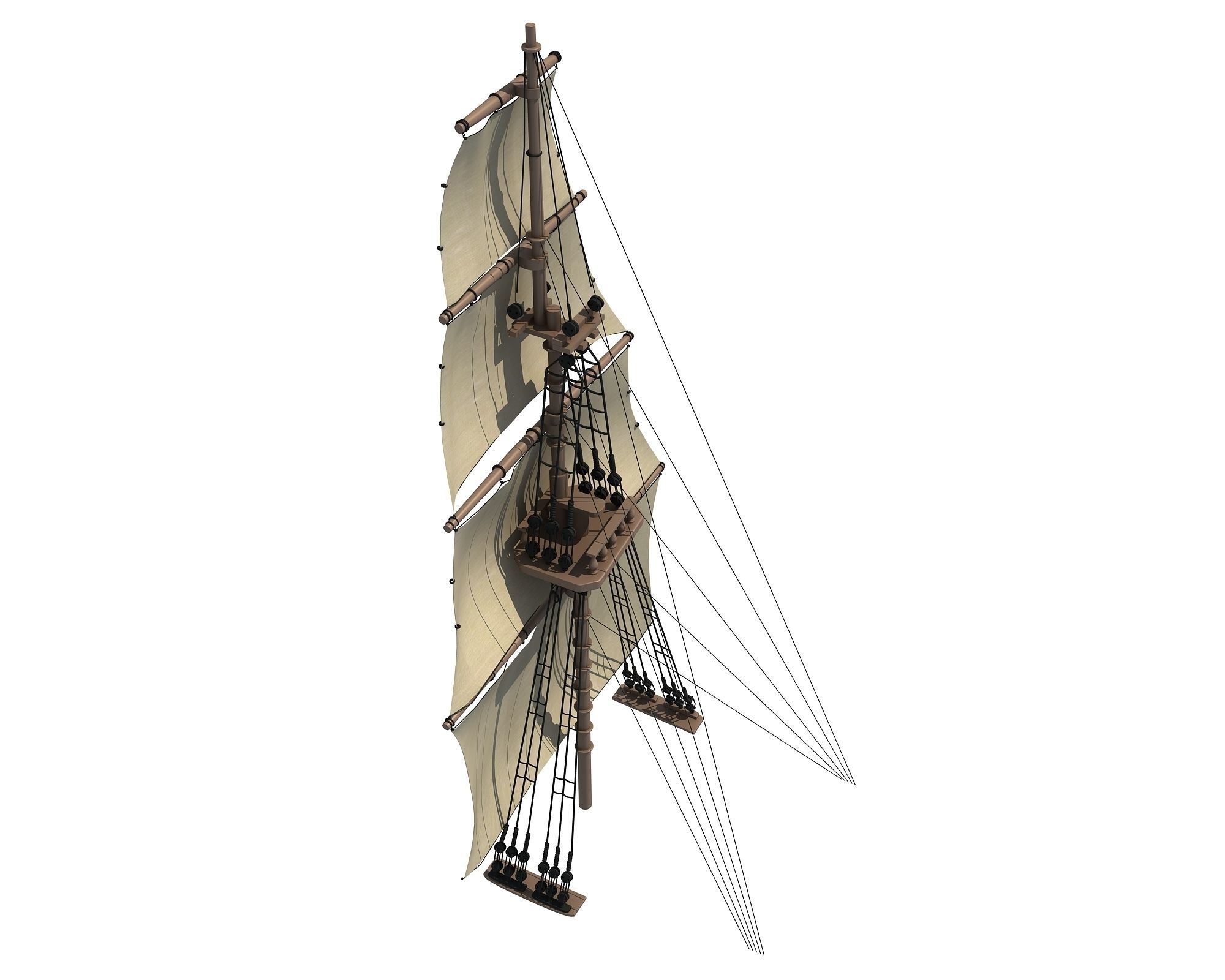 White Sailing Ship Mast 2 3D model_1