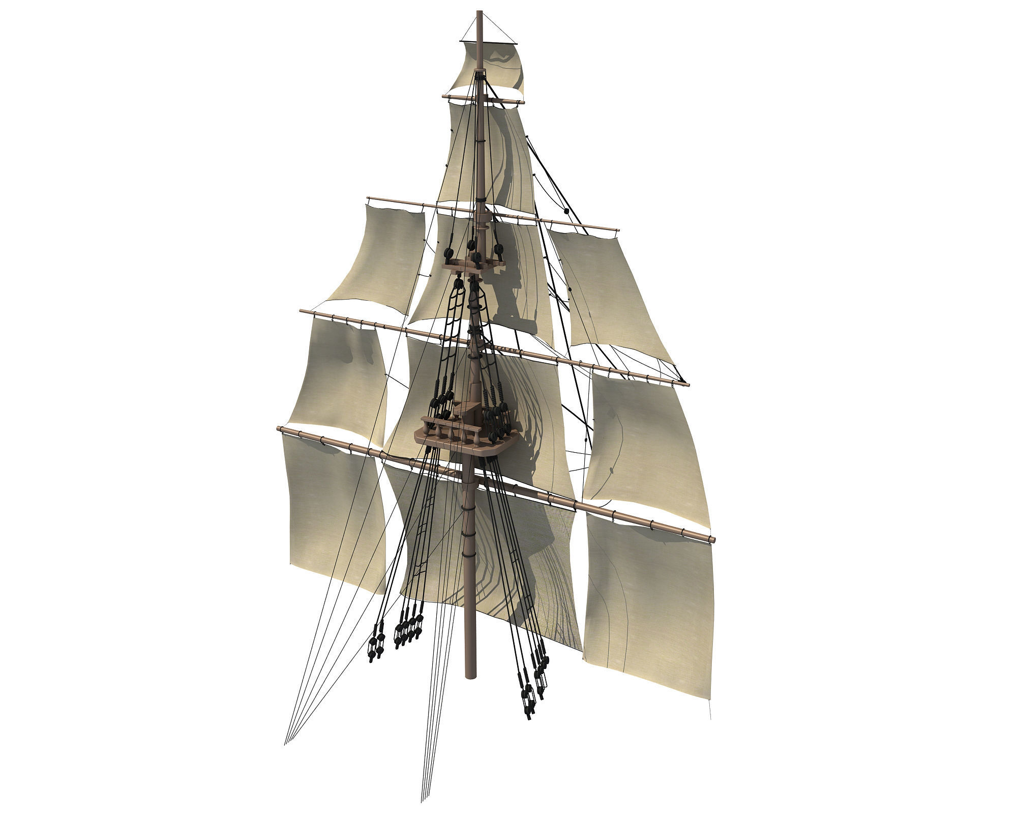 White Sailing Ship Mast 3D model_5